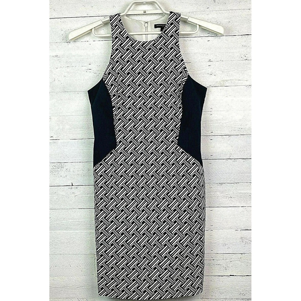 Banana Republic Sheath Dress 8 Sleeveless Blue White Back Zip Lined Career/Dress